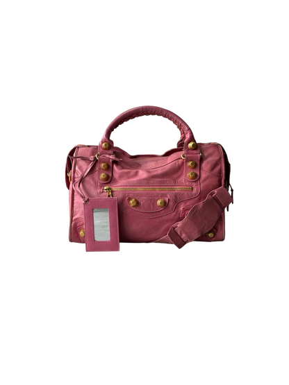 Balenciaga Classic City Pink on Gold Giant 21 Lambskin Bag