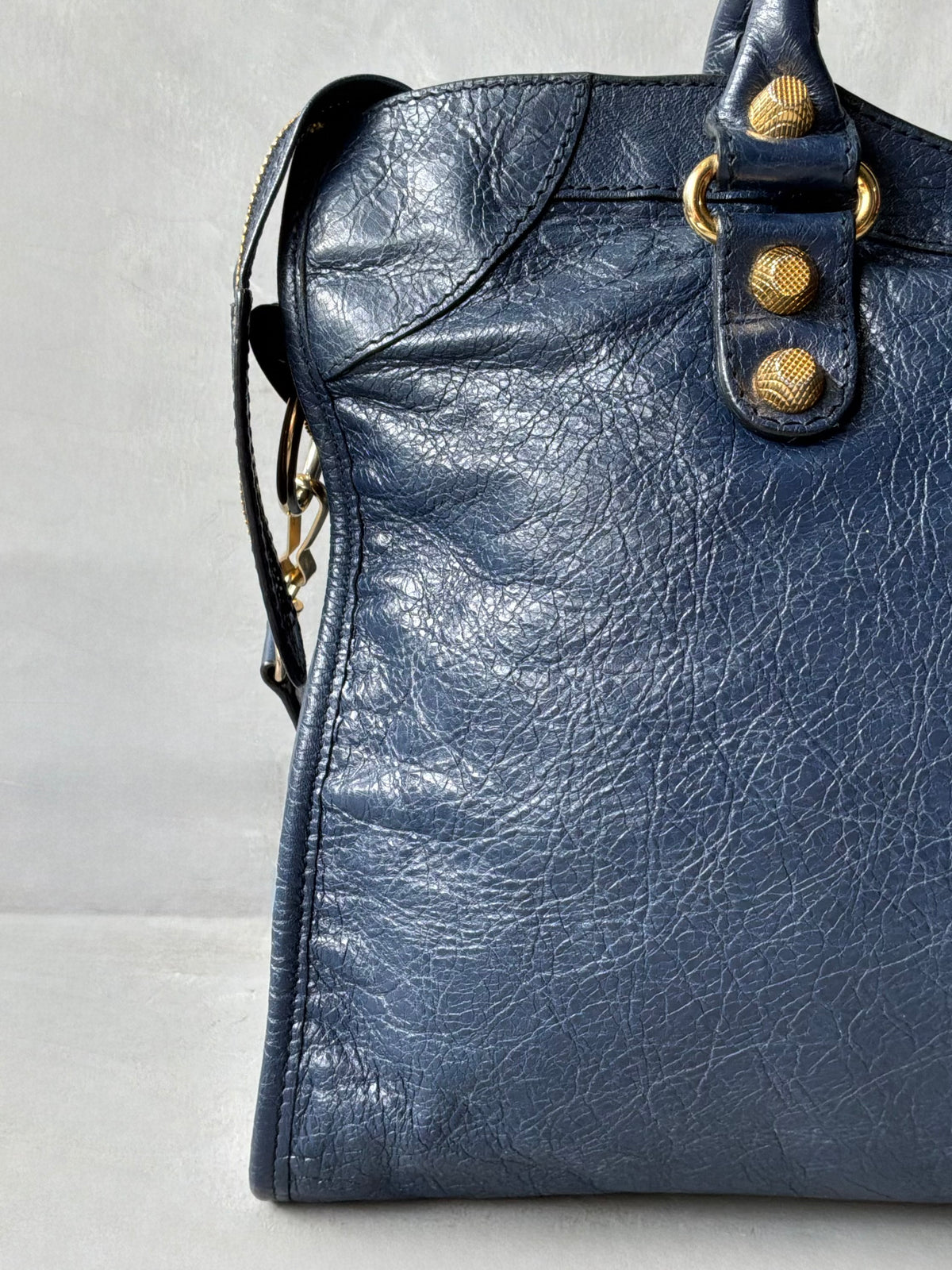 Balenciaga Classic City Navy on Gold Giant 12 Lambskin Bag