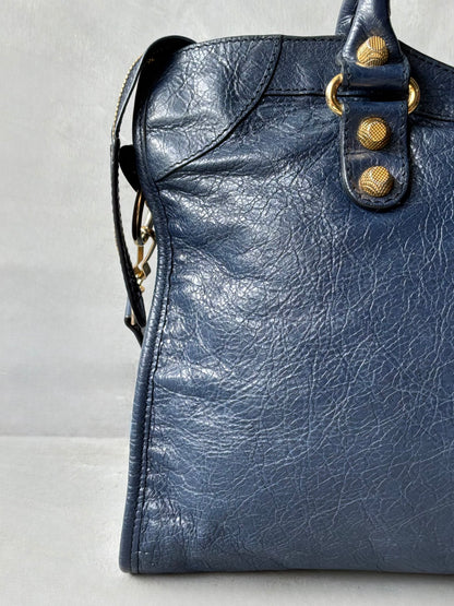 Balenciaga Classic City Navy on Gold Giant 12 Lambskin Bag