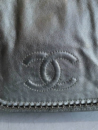Chanel Metallic Silver Accordion Flap Shoulder Bag