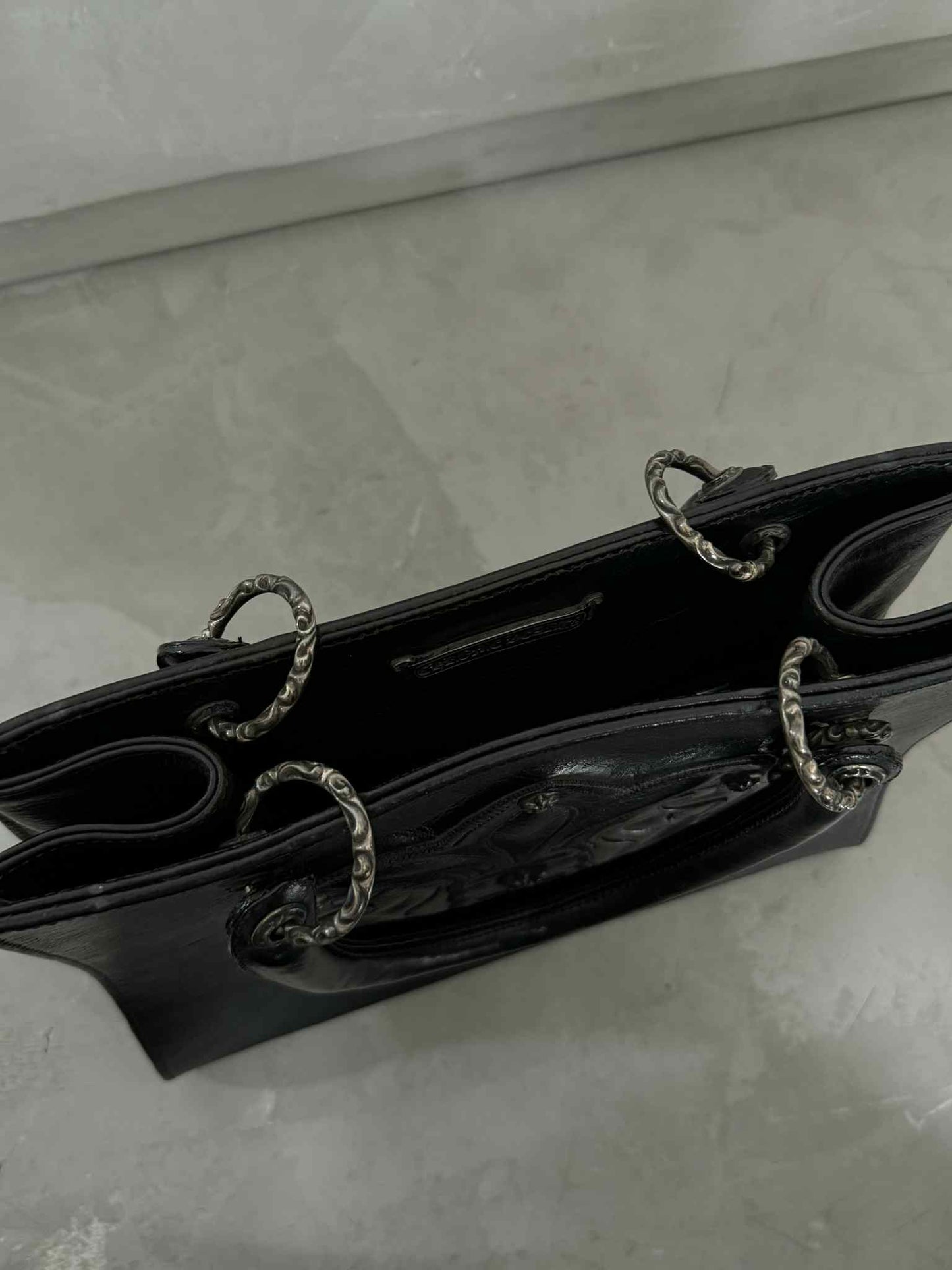 Chrome Hearts 90s Grained Calfskin Fleur De Lis Leather Handbag