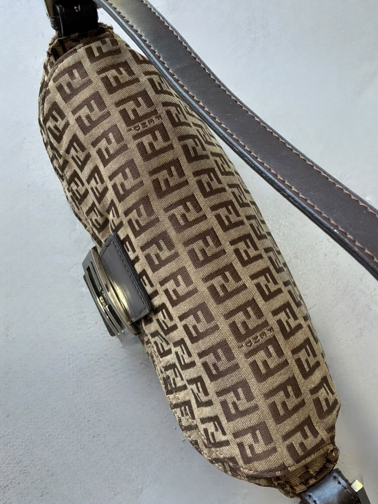 Fendi Zucchino Double Flap Baguette Bag
