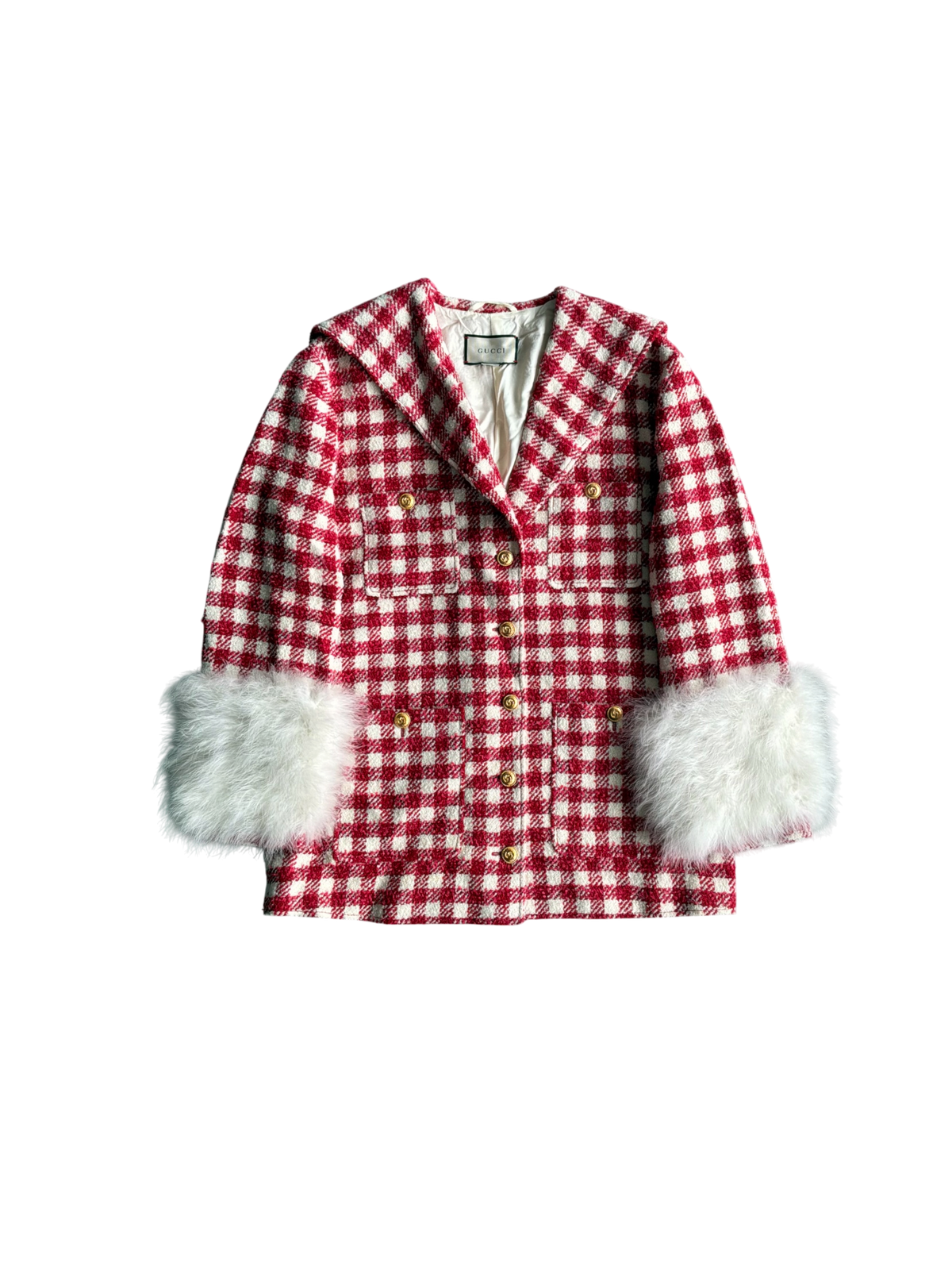 Gucci Red Tweed With Fur Sleeves Jacket
