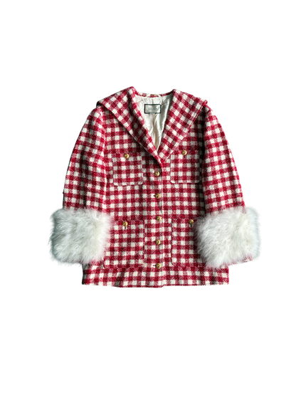 Gucci Red Tweed With Fur Sleeves Jacket
