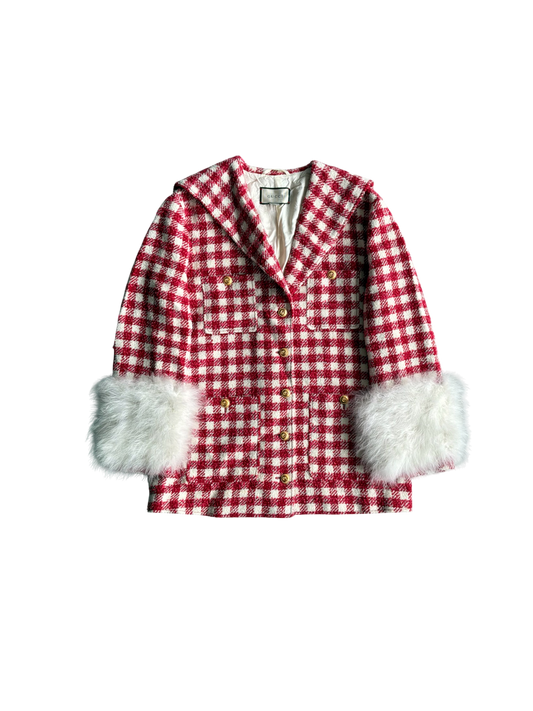 Gucci Red Tweed With Fur Sleeves Jacket