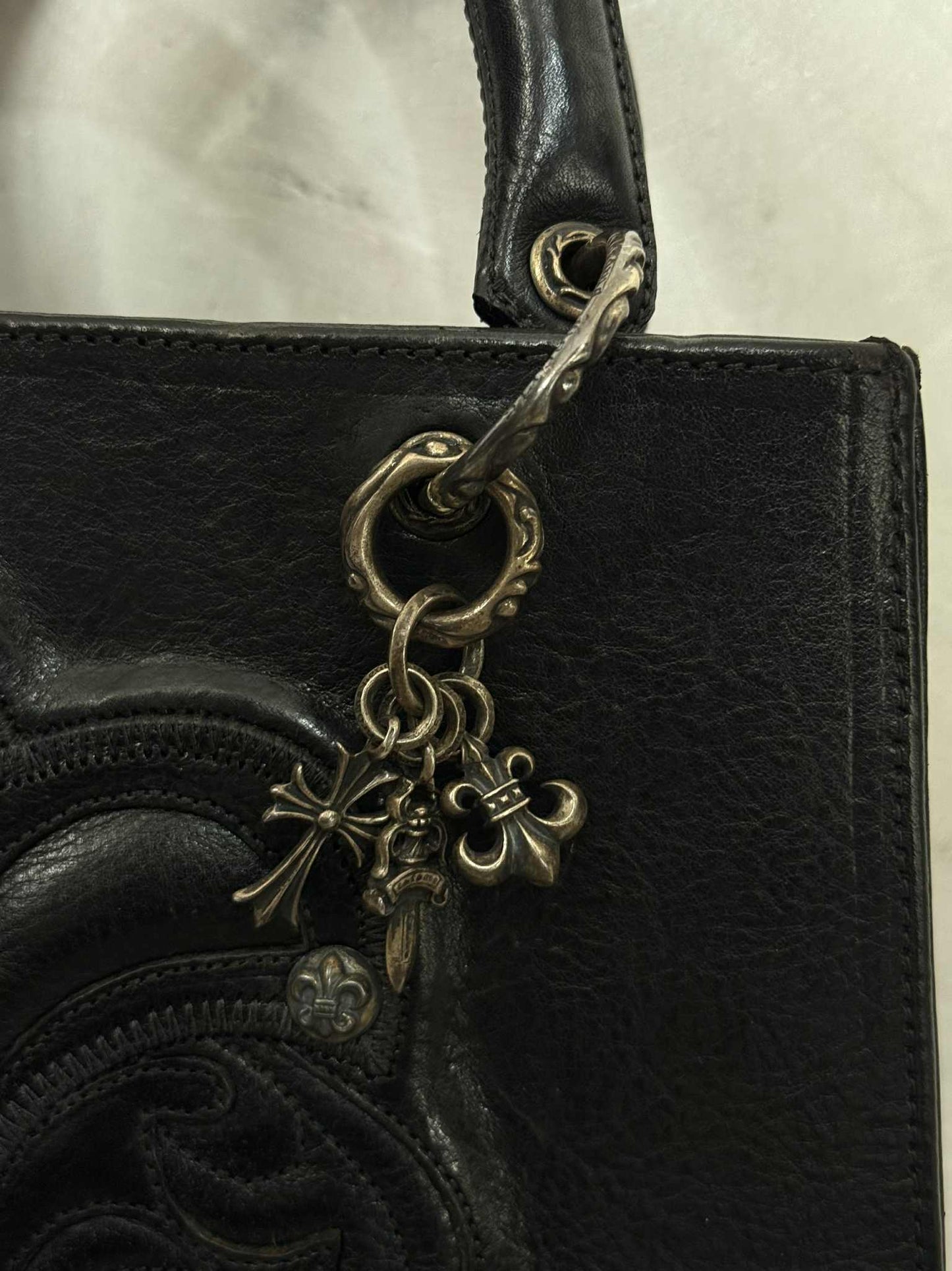 Chrome Hearts 90s Grained Calfskin Fleur De Lis Leather Handbag