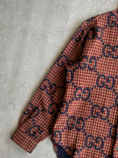 Gucci Maxi GG Gingham Wool Shirt