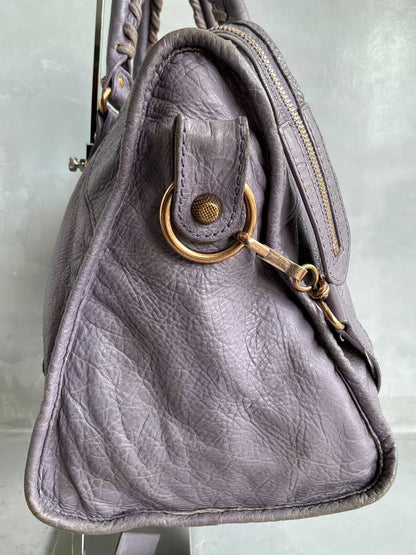 Balenciaga City ‘Part Time’ Purple Lambskin Shoulder Bag