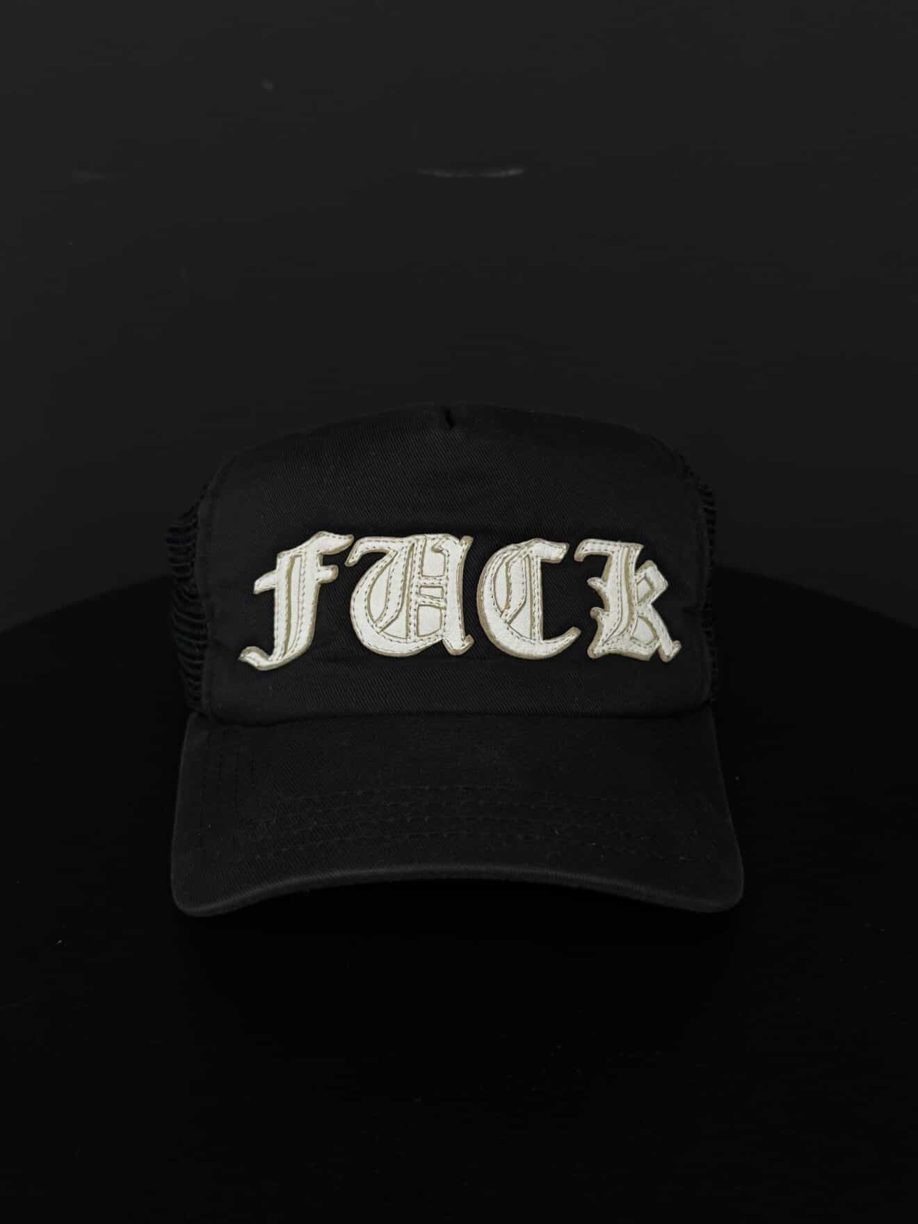 Chrome Hearts Vintage ‘FUCK’ Embroidered Leather Trucker Hat