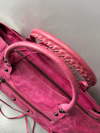 Balenciaga City Part Time Hot Pink on Brass Lambskin Bag