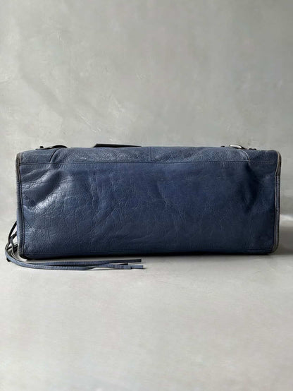Balenciaga City Part Time Navy Lambskin Bag
