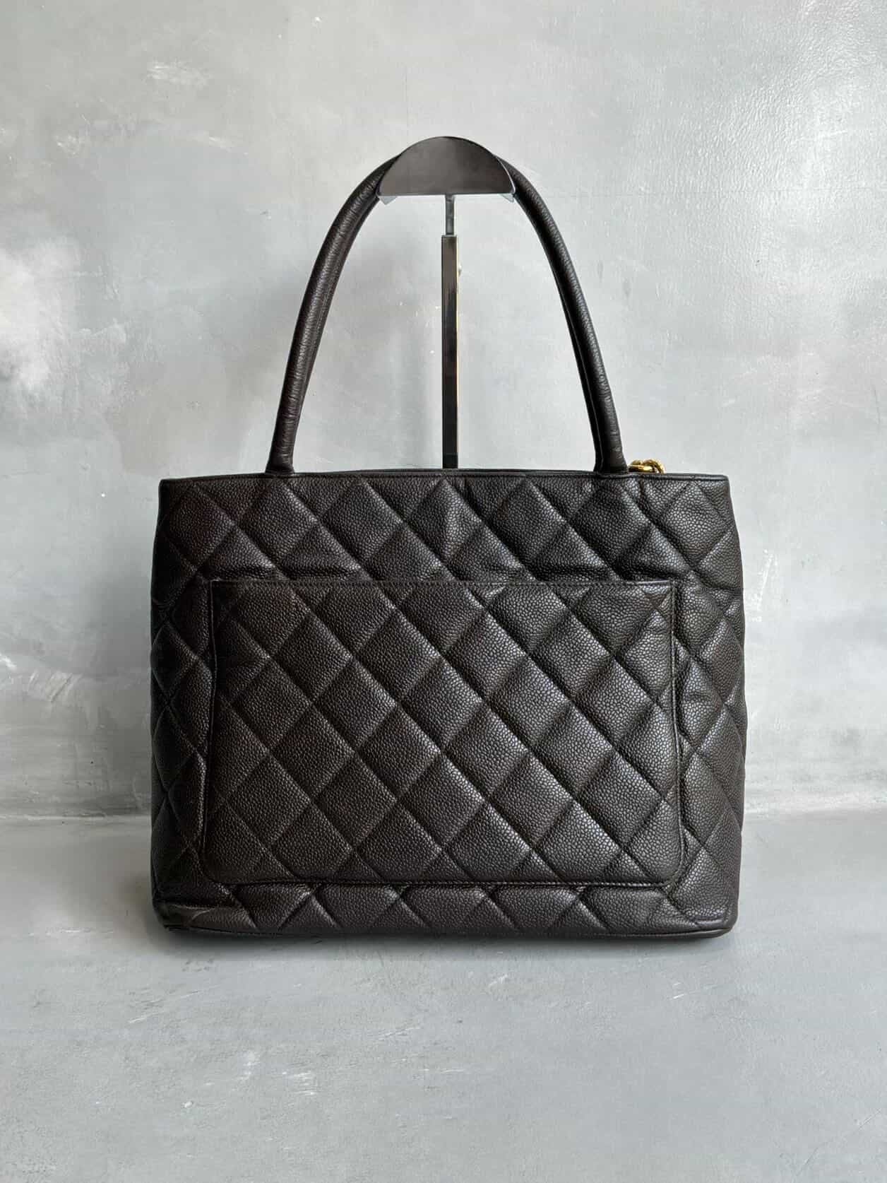 2002 Chanel Chocolate Brown Caviar Medallion Bag