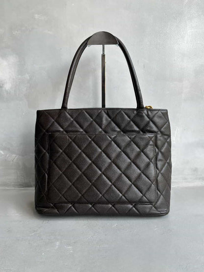 2002 Chanel Chocolate Brown Caviar Medallion Bag