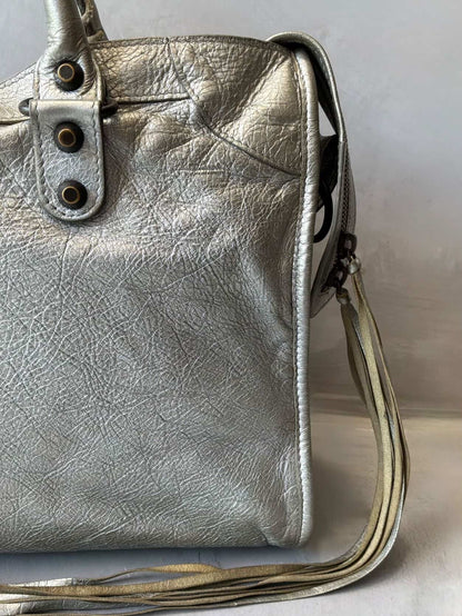 Balenciaga Classic City Metallic Silver Lambskin Bag