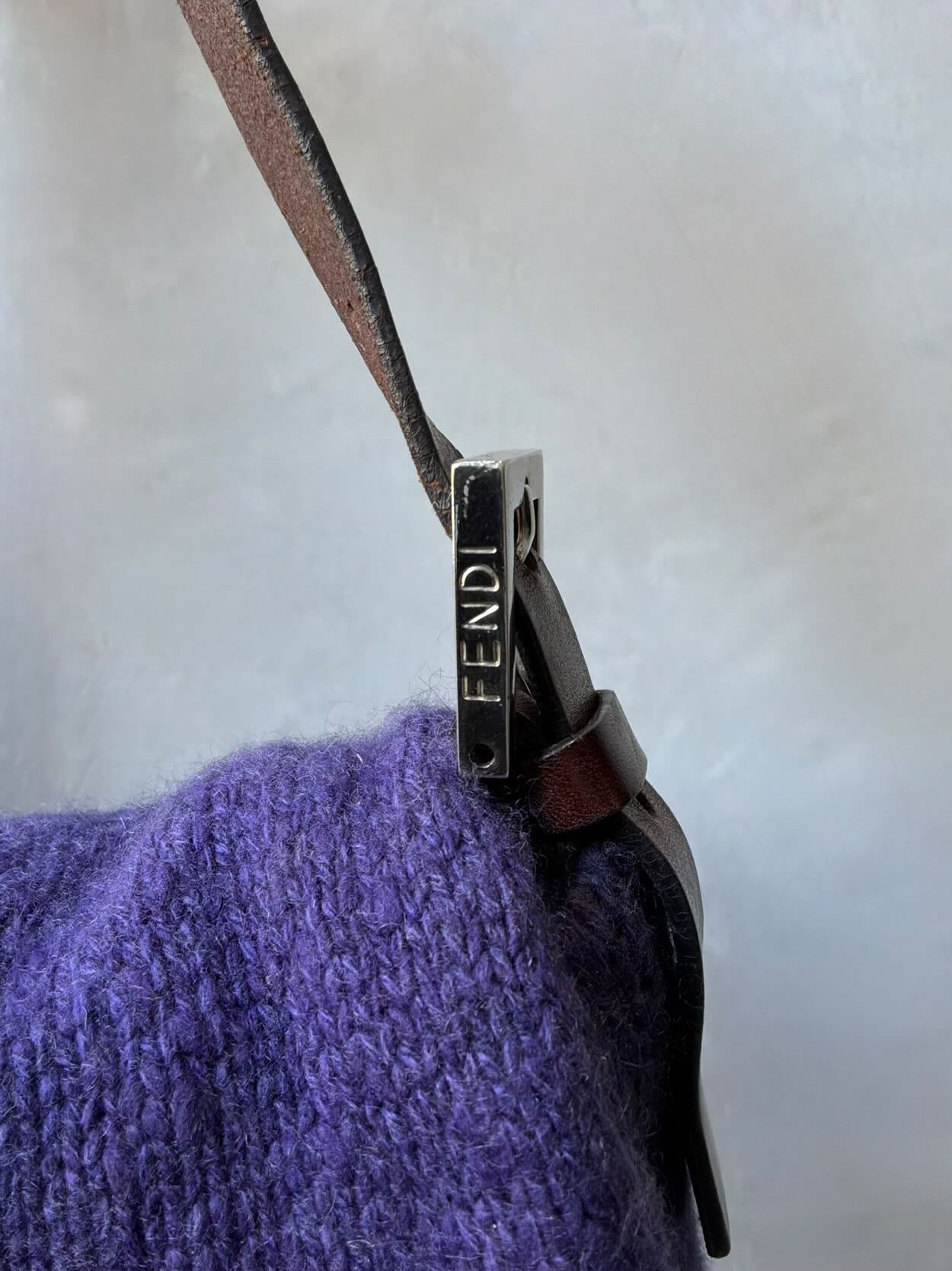 Fendi Wool Knit Wood Baguette Bag