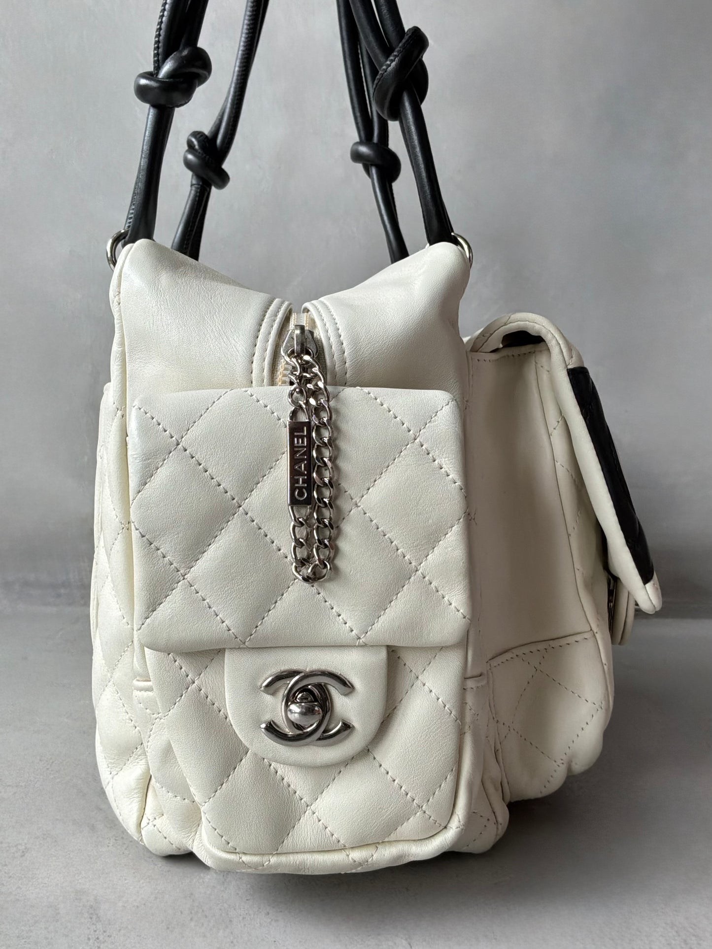 Chanel White Quilted Leather Cambon Ligne Reporter Bag