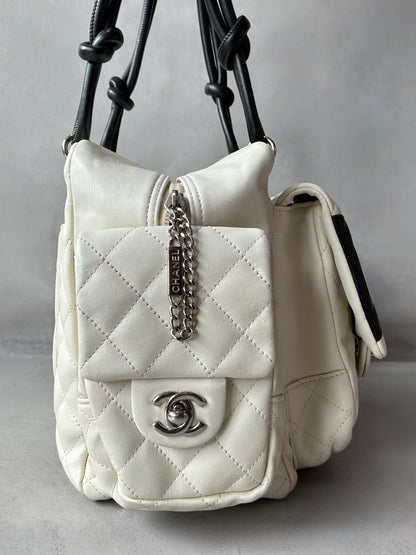 Chanel White Quilted Leather Cambon Ligne Reporter Bag
