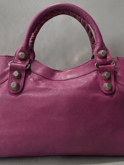 Balenciaga Classic City  Pink on Silver Giant 21 Lambskin Bag