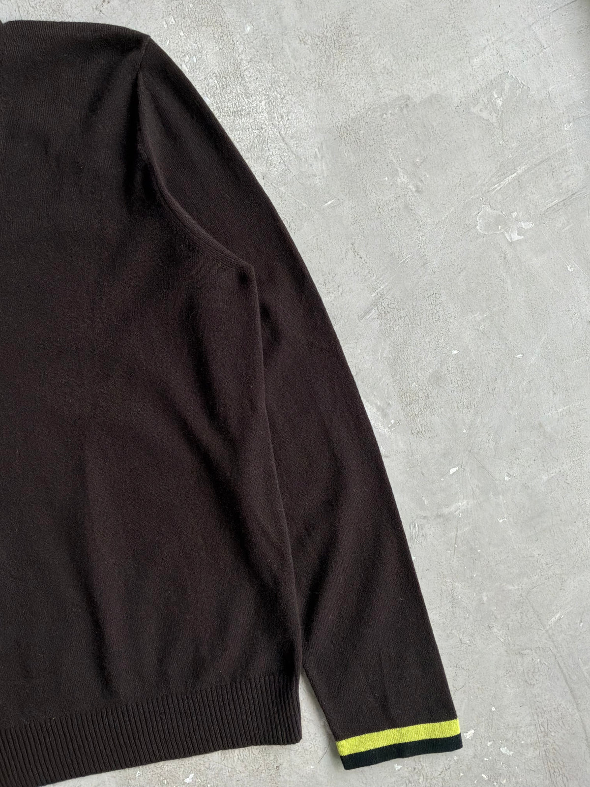Hermes Brown Wool Quarter Zip Crewneck