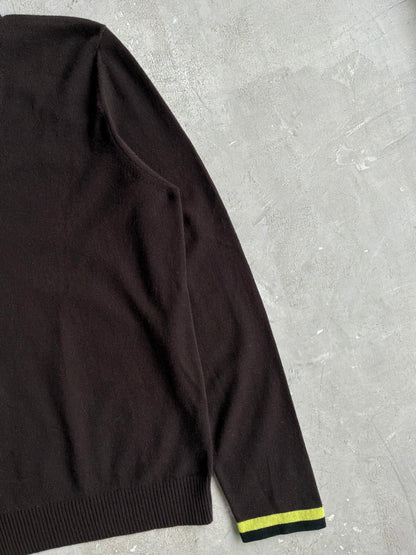 Hermes Brown Wool Quarter Zip Crewneck