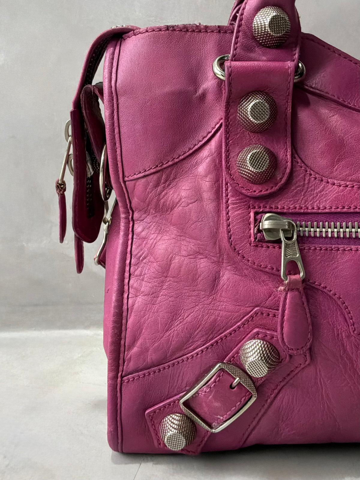 Balenciaga Classic City  Pink on Silver Giant 21 Lambskin Bag