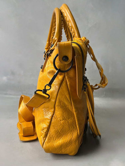 Balenciaga City Town Yellow Crossbody Lambskin Bag