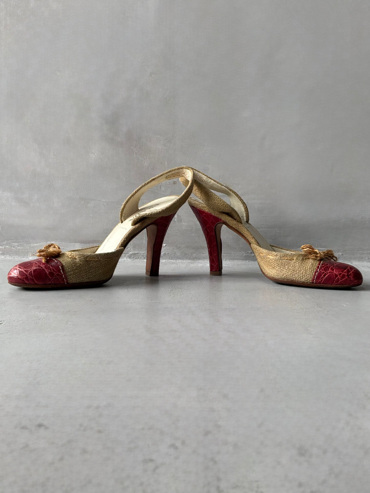Prada Colorblock Pattern Bow Accent Slingback Pumps