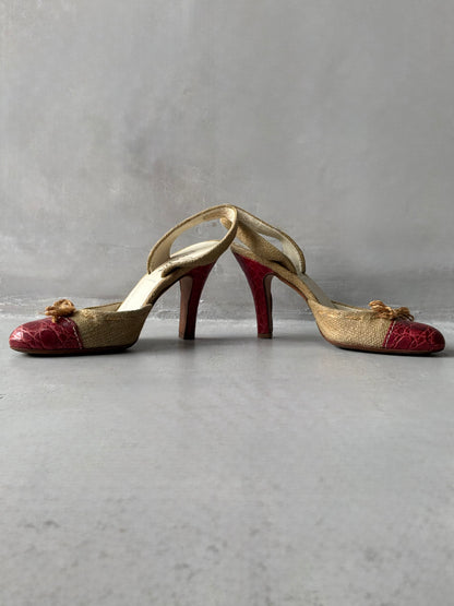 Prada Colorblock Pattern Bow Accent Slingback Pumps