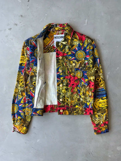 Moschino Womens Couture All Over Print Denim Jacket
