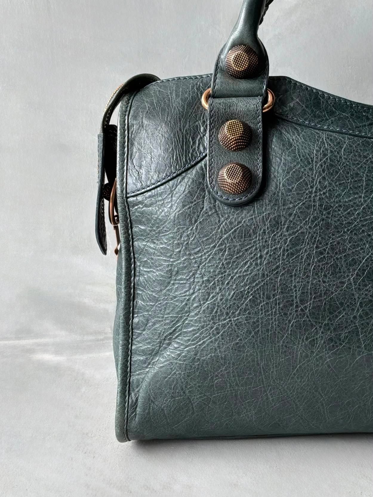 Balenciaga City Giant 21 Dark Green Lamb Skin Bag
