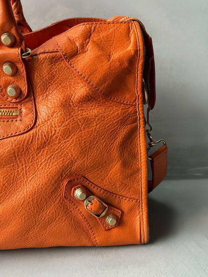 Balenciaga City Part Time Giant 12 Orange Lambskin Bag