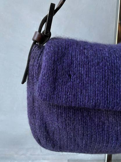 Fendi Wool Knit Wood Baguette Bag