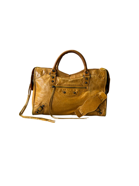 Balenciaga Classic City Yellow on Brass Lambskin Bag