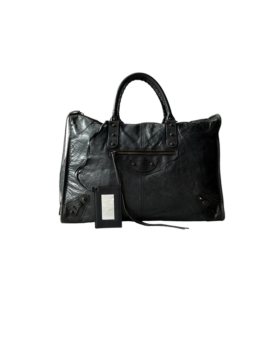 Balenciaga XL Weekender Black on Brass Lambskin Bag
