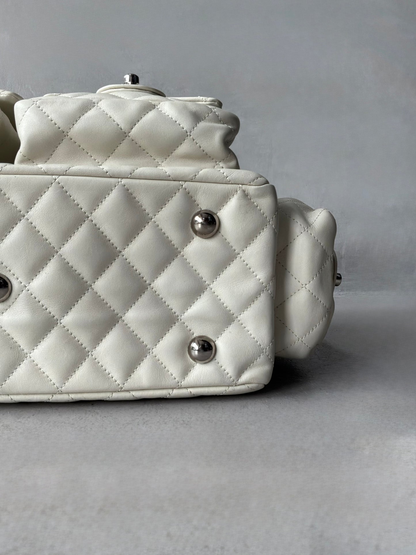 Chanel White Quilted Leather Cambon Ligne Reporter Bag