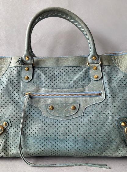 Balenciaga City Work Perforated Blue Bag