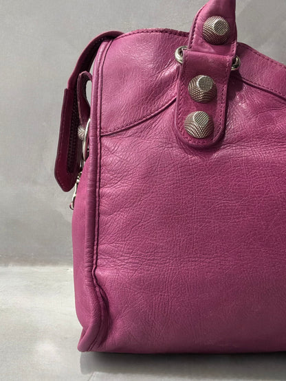 Balenciaga Classic City  Pink on Silver Giant 21 Lambskin Bag