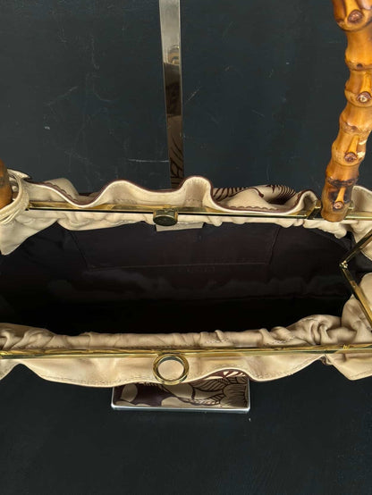 Gucci Tom Ford Era Leather Tattoo Floral Bamboo Handbag