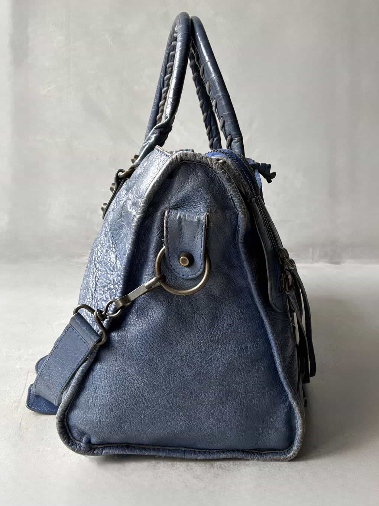 Balenciaga City Part Time Navy Lambskin Bag