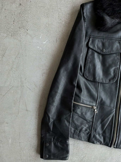 Prada Women’s Fur Trim Leather Jacket