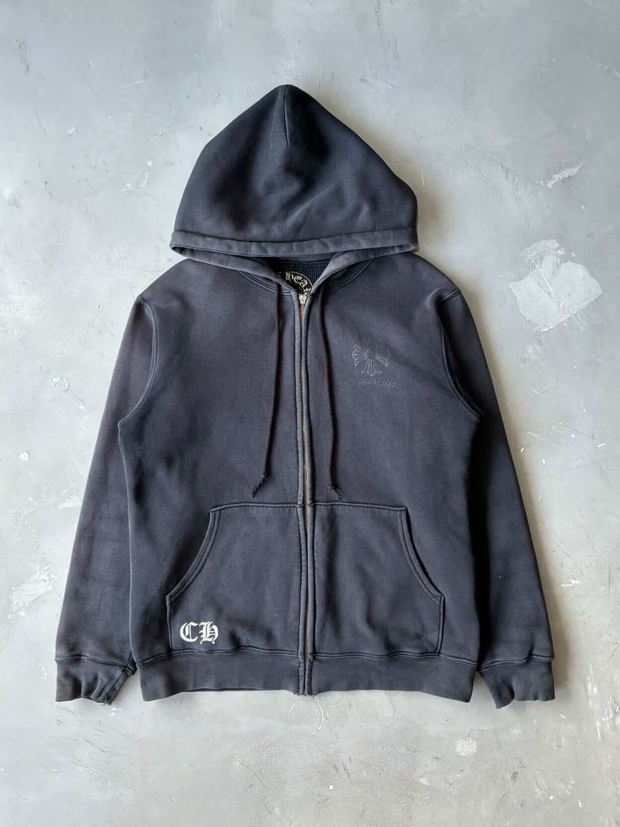 Vintage Chrome Hearts Tonal Cross Thermal Zip Hoodie