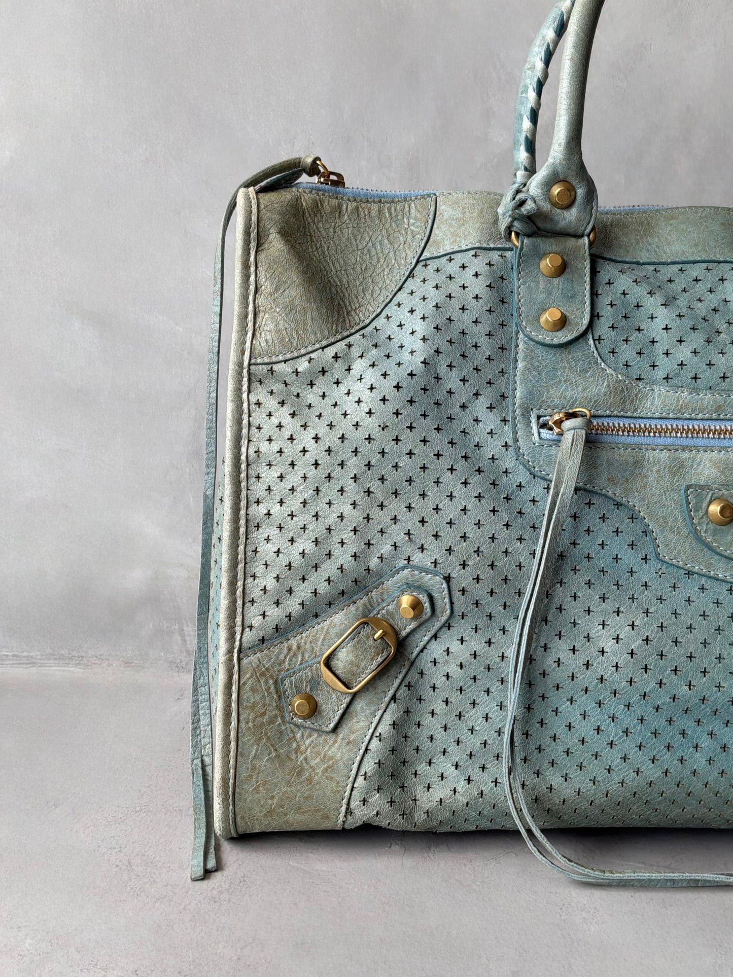 Balenciaga City Work Perforated Blue Bag