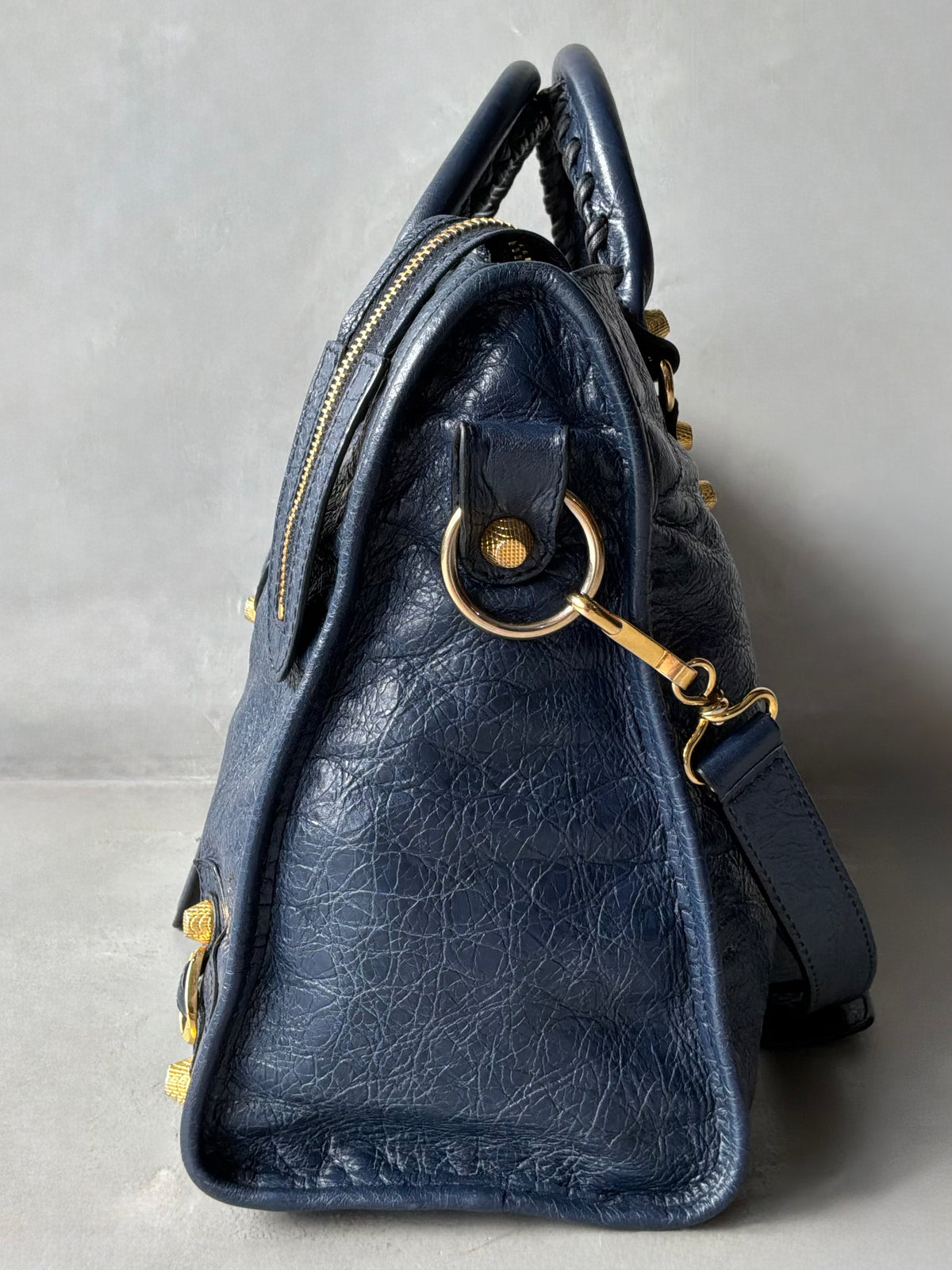 Balenciaga Classic City Navy on Gold Giant 12 Lambskin Bag
