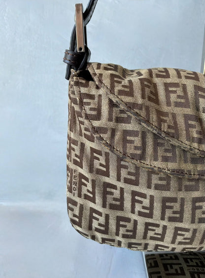 Fendi Zucchino Double Flap Baguette Bag