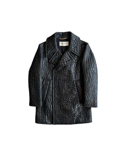 Saint Laurent Paris Crocodile Embossed Double Breasted Coat