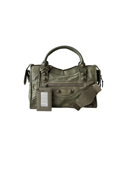 Balenciaga Classic City Pistachio on Silver Giant 21 Lambskin Bag