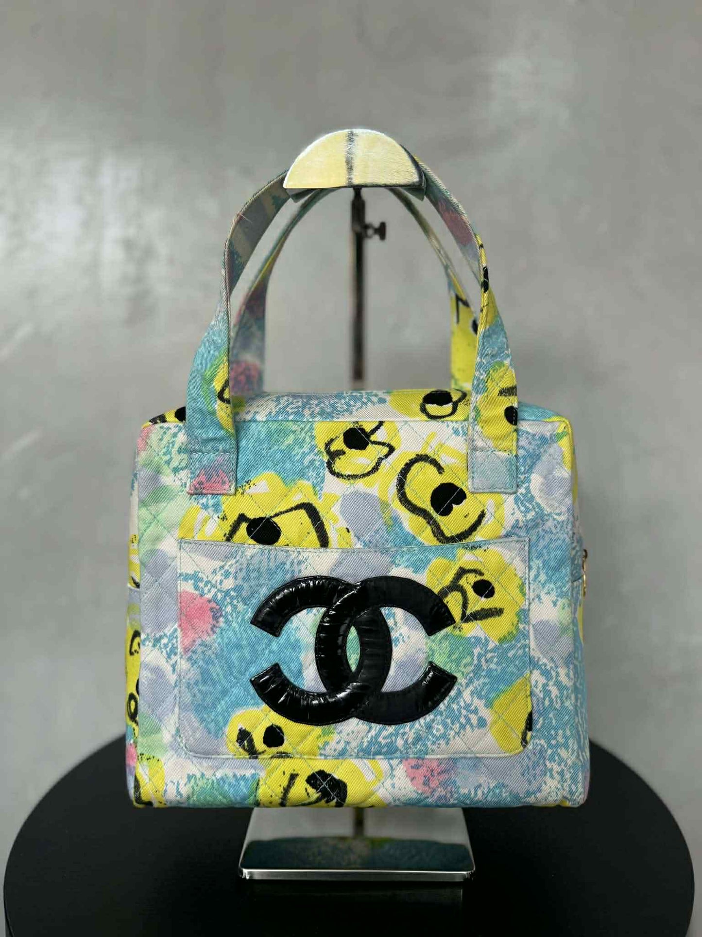 Chanel 1997 Floral Turquoise Quilted Logo CC Handbag