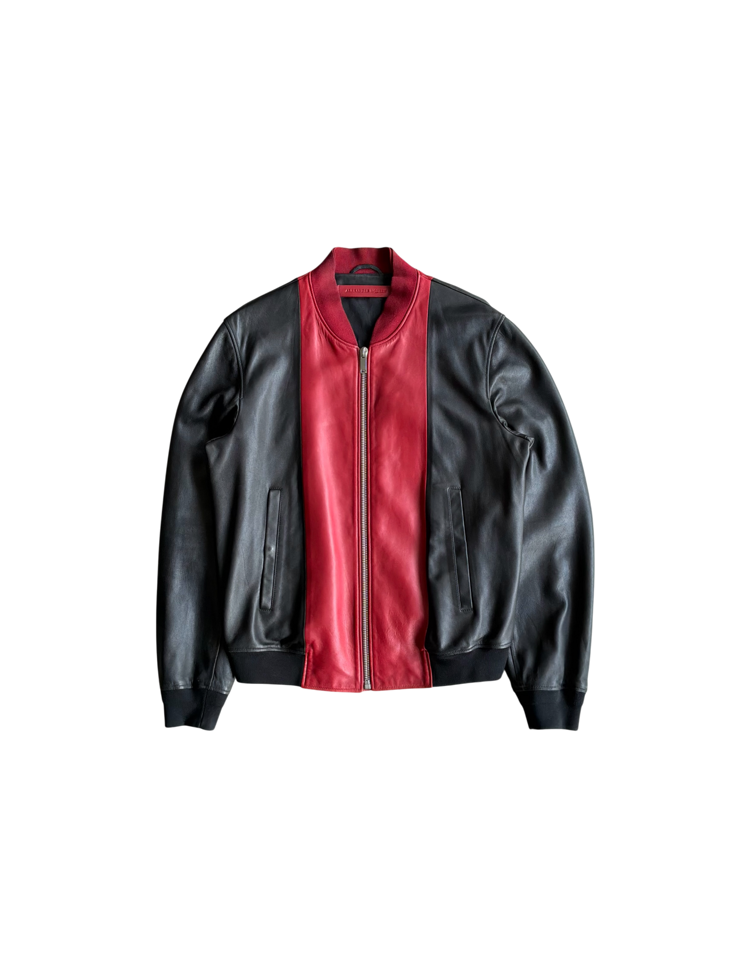 Alexander Mcqueen Black and Red Leather Bomber Jacket