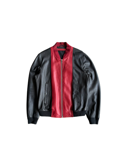 Alexander Mcqueen Black and Red Leather Bomber Jacket