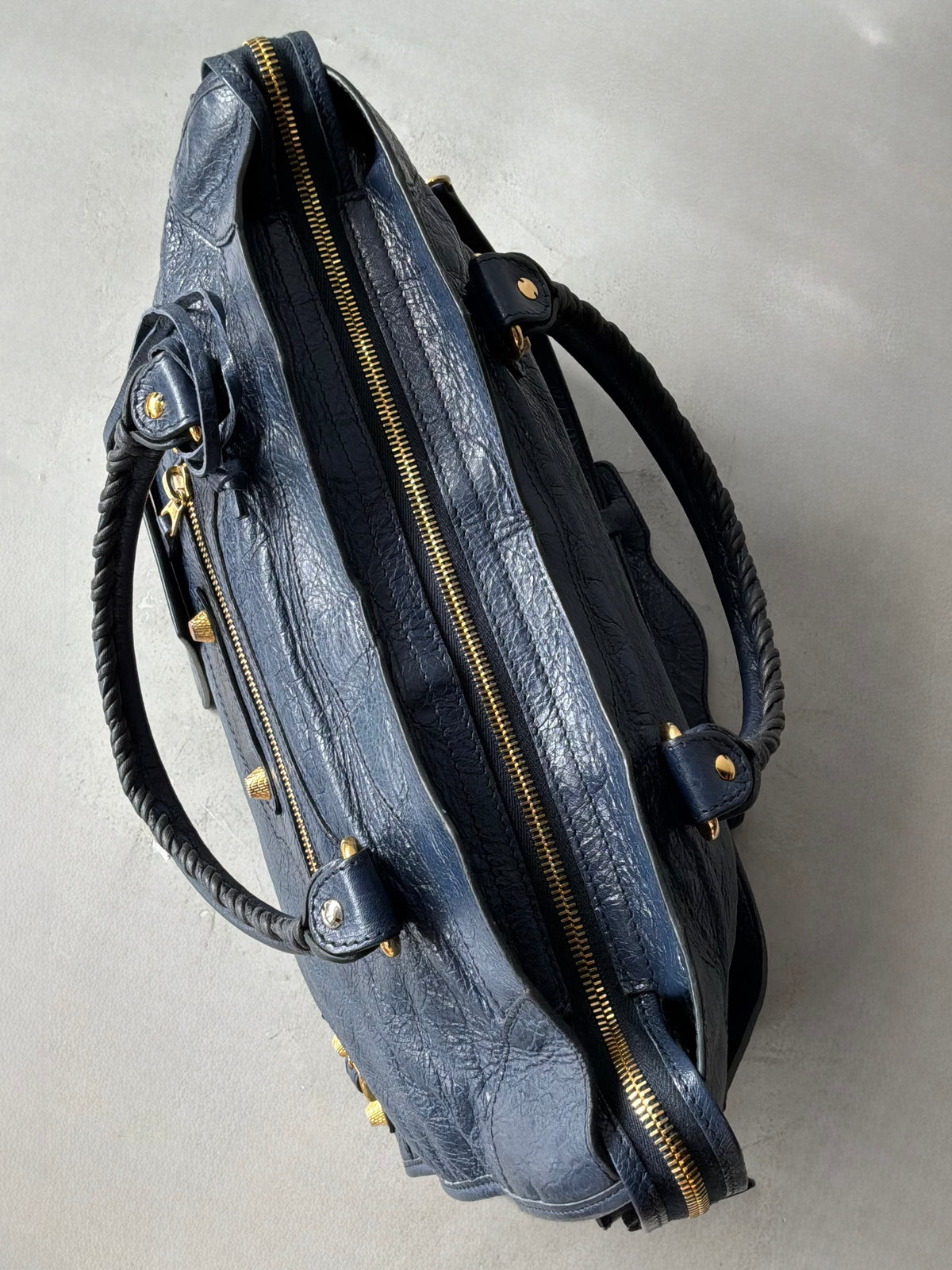 Balenciaga Classic City Navy on Gold Giant 12 Lambskin Bag